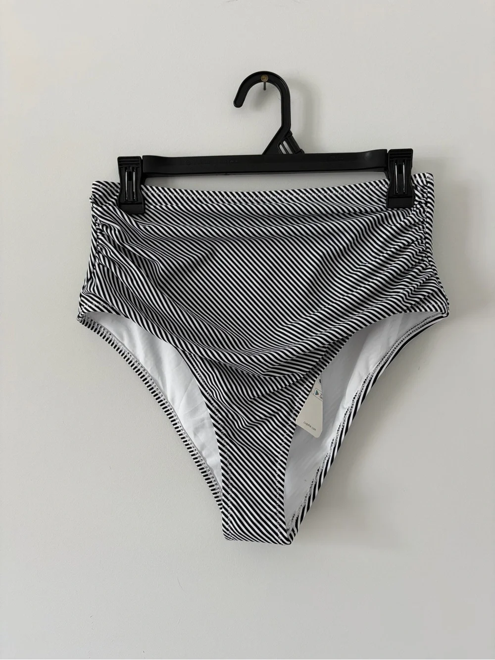 Cupshe Black White Stripe Seaside Gale Falbala High Waisted Bikini Bottom NWT L